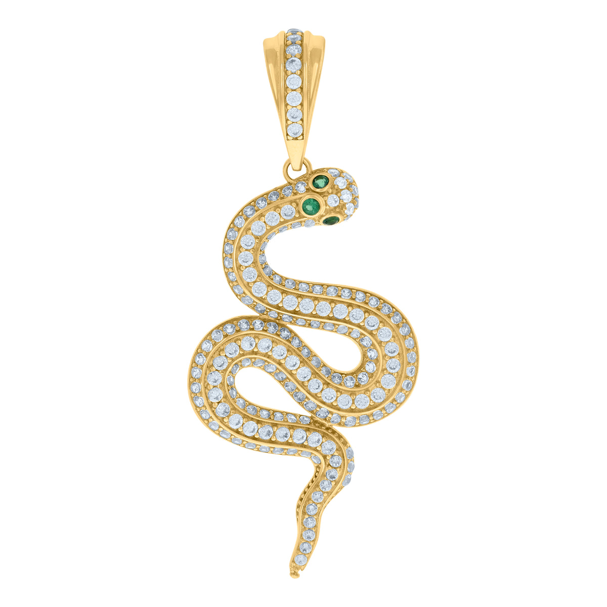 10K Yellow Gold Mens Green White Cubic-Zirconia Snake Reptiles Wildlife Charm Pendant