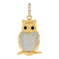 10K Yellow Gold Unisex Black White Cubic-Zirconia Owl Bird Wildlife Charm Pendant