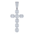 925 Sterling Silver Mens Baguette Round Cubic-Zirconia Cross Religious Charm Pendant