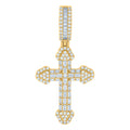 925 Sterling Silver Yellow-tone Mens Baguette Round Cubic-Zirconia Cross Religious Charm Pendant