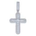 925 Sterling Silver Mens Baguette Round Cubic-Zirconia Cross Religious Charm Pendant