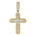 925 Sterling Silver Yellow-tone Mens Baguette Round Cubic-Zirconia Cross Religious Charm Pendant