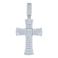 925 Sterling Silver Mens Baguette Round Cubic-Zirconia Cross Religious Charm Pendant