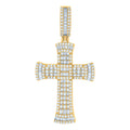 925 Sterling Silver Yellow-tone Mens Baguette Round Cubic-Zirconia Cross Religious Charm Pendant