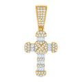 925 Sterling Silver Yellow-tone Mens Baguette Round Cubic-Zirconia Cross Religious Pendant