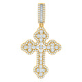 925 Sterling Silver Yellow-tone Mens Baguette Round Cubic-Zirconia Cross Religious Charm Pendant