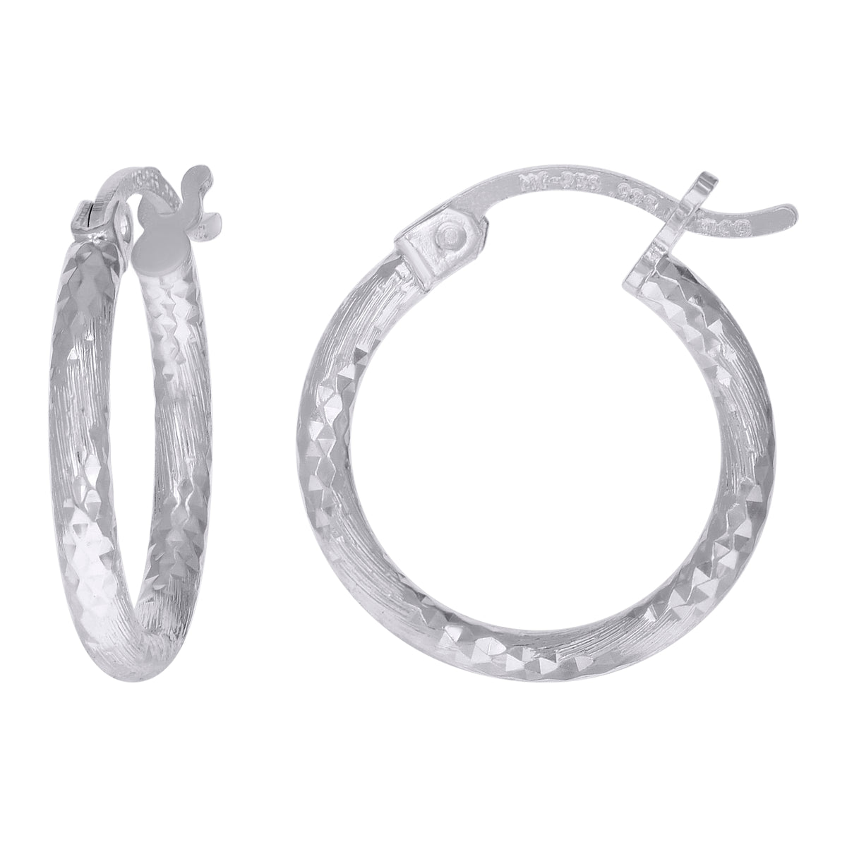 925 Sterling Silver Womens Diamond-cut 2mm x 12mm Hoop Earrings