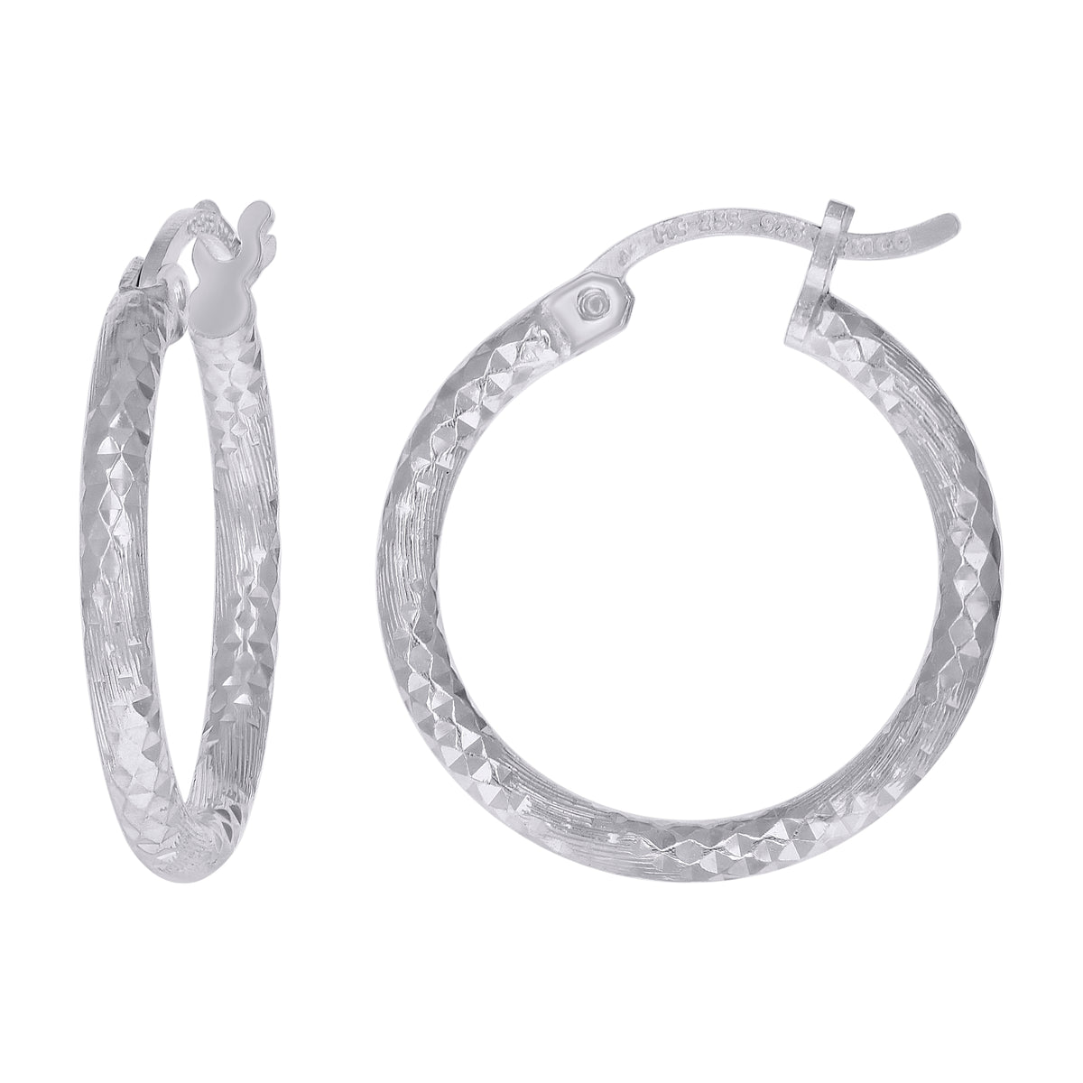 925 Sterling Silver Womens Diamond-cut 2mm x 15mm Hoop Earrings