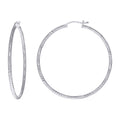 925 Sterling Silver Womens Diamond-cut 2mm x 45mm Hoop Earrings