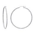 925 Sterling Silver Womens Diamond-cut 2mm x 50mm Hoop Earrings