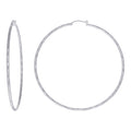 925 Sterling Silver Womens Diamond-cut 2mm x 75mm Hoop Earrings