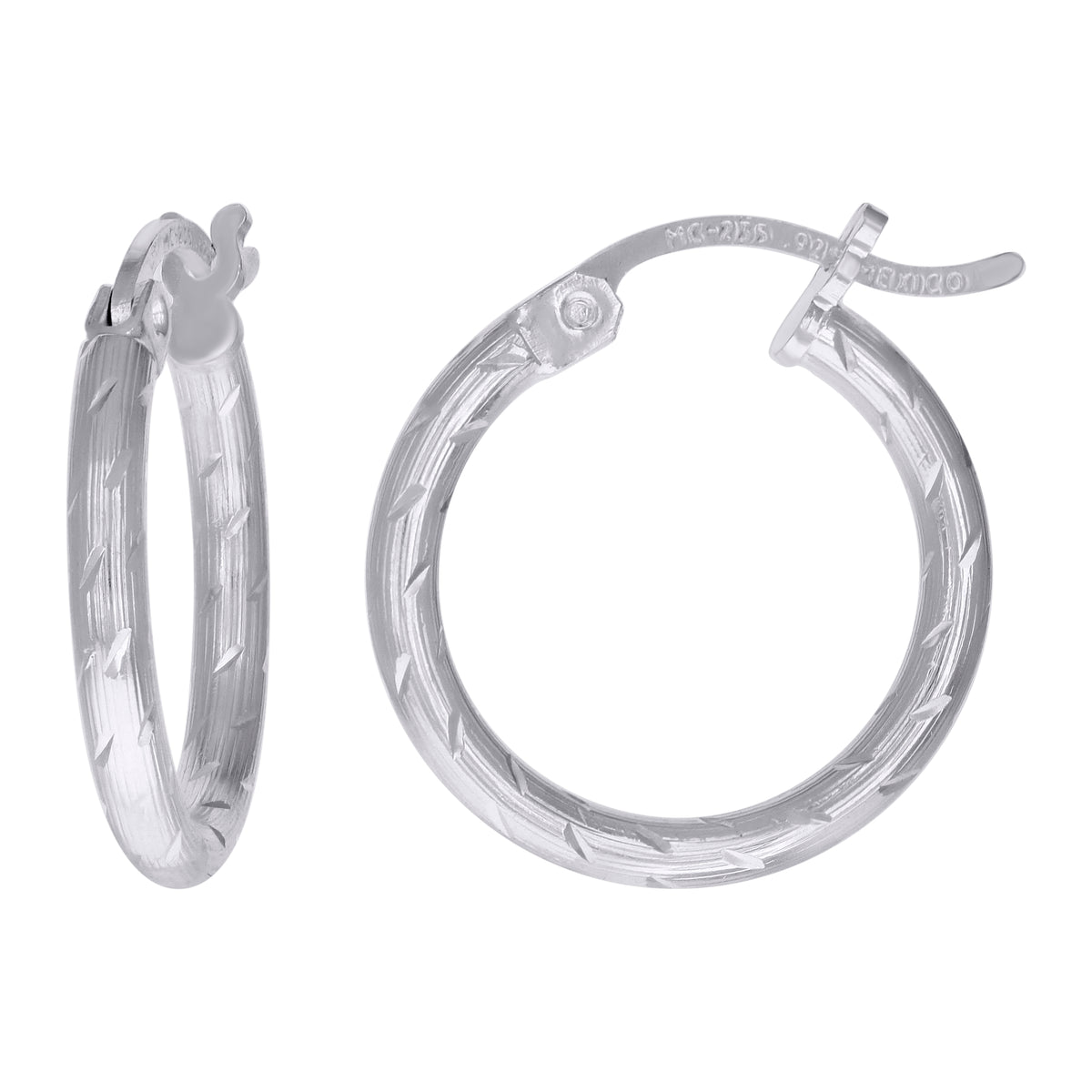 925 Sterling Silver Womens Diamond-cut 2mm x 12mm Hoop Earrings