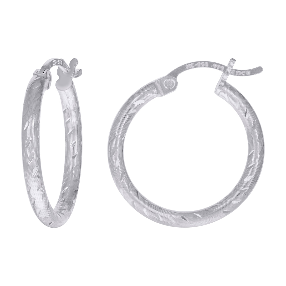 925 Sterling Silver Womens Diamond-cut 2mm x 15mm Hoop Earrings