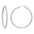 925 Sterling Silver Womens Diamond-cut 2mm x 35mm Hoop Earrings