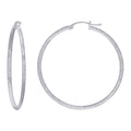 925 Sterling Silver Womens Diamond-cut 2mm x 40mm Hoop Earrings