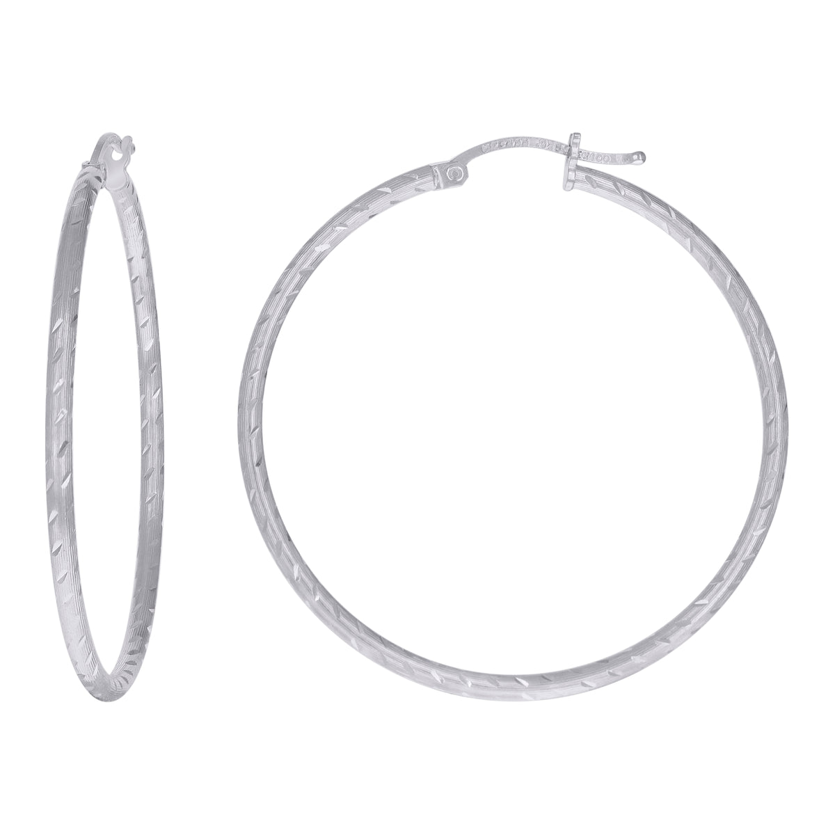 925 Sterling Silver Womens Diamond-cut 2mm x 40mm Hoop Earrings