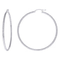 925 Sterling Silver Womens Diamond-cut 2mm x 50mm Hoop Earrings