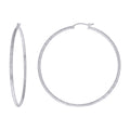 925 Sterling Silver Womens Diamond-cut 2mm x 55mm Hoop Earrings