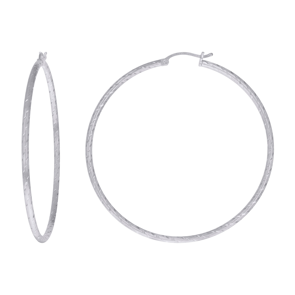 925 Sterling Silver Womens Diamond-cut 2mm x 55mm Hoop Earrings