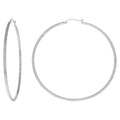 925 Sterling Silver Womens Diamond-cut 2mm x 65mm Hoop Earrings