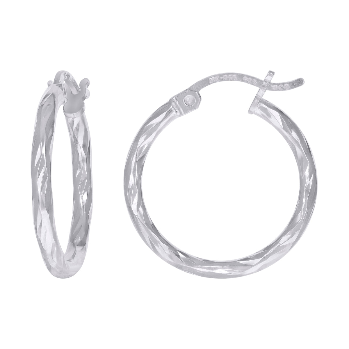 925 Sterling Silver Womens Diamond-cut 2mm x 15mm Hoop Earrings