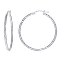 925 Sterling Silver Womens Diamond-cut 2mm x 35mm Hoop Earrings