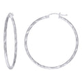 925 Sterling Silver Womens Diamond-cut 2mm x 40mm Hoop Earrings