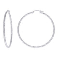 925 Sterling Silver Womens Diamond-cut 2mm x 45mm Hoop Earrings