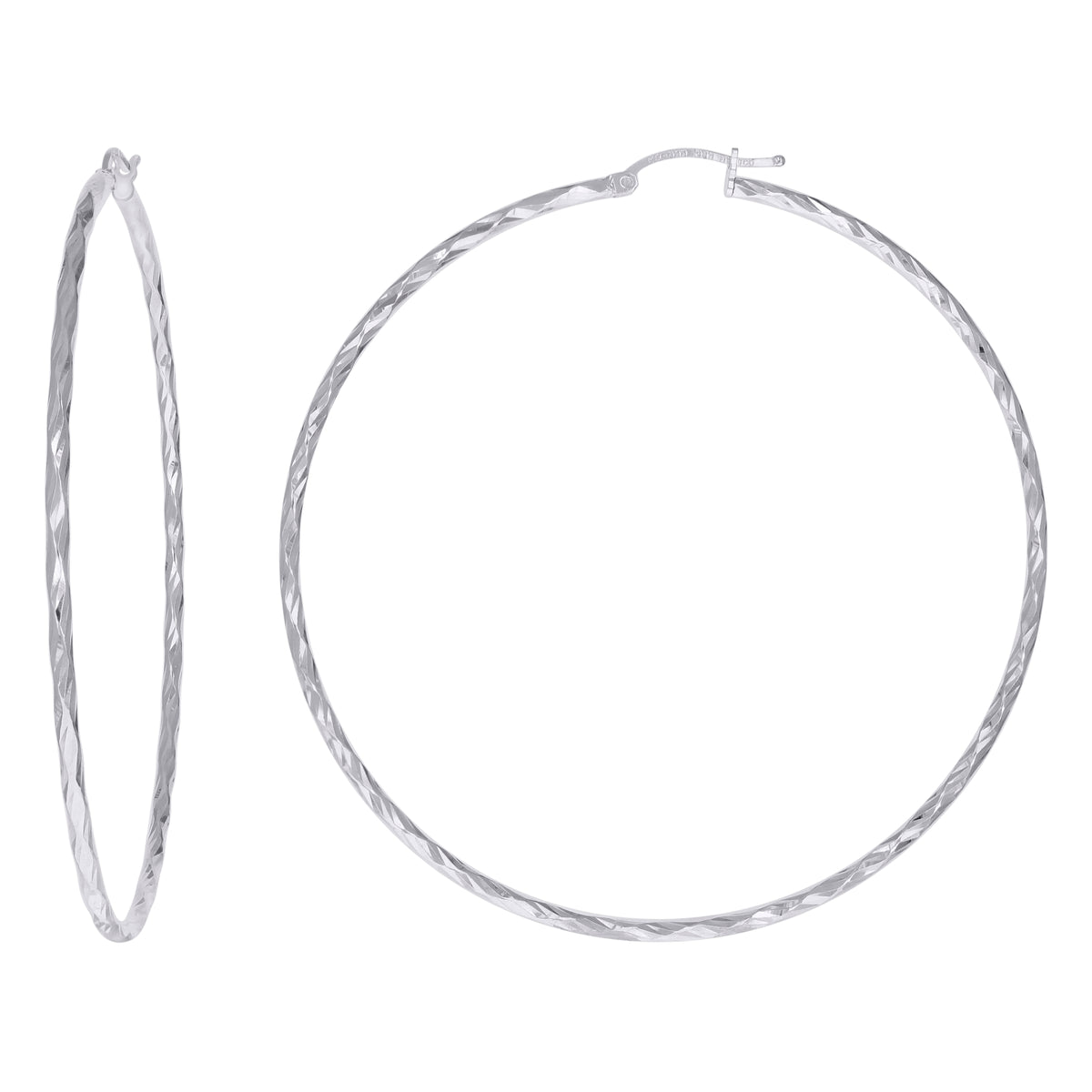 925 Sterling Silver Womens Diamond-cut 2mm Hoop Earrings
