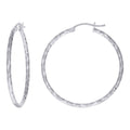 925 Sterling Silver Womens Diamond-cut 2mm x 35mm Hoop Earrings