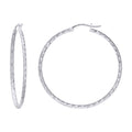 925 Sterling Silver Womens Diamond-cut 2mm x 40mm Hoop Earrings