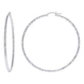 925 Sterling Silver Womens Diamond-cut 2mm x 60mm Hoop Earrings