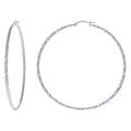 925 Sterling Silver Womens Diamond-cut 2mm x 65mm Hoop Earrings