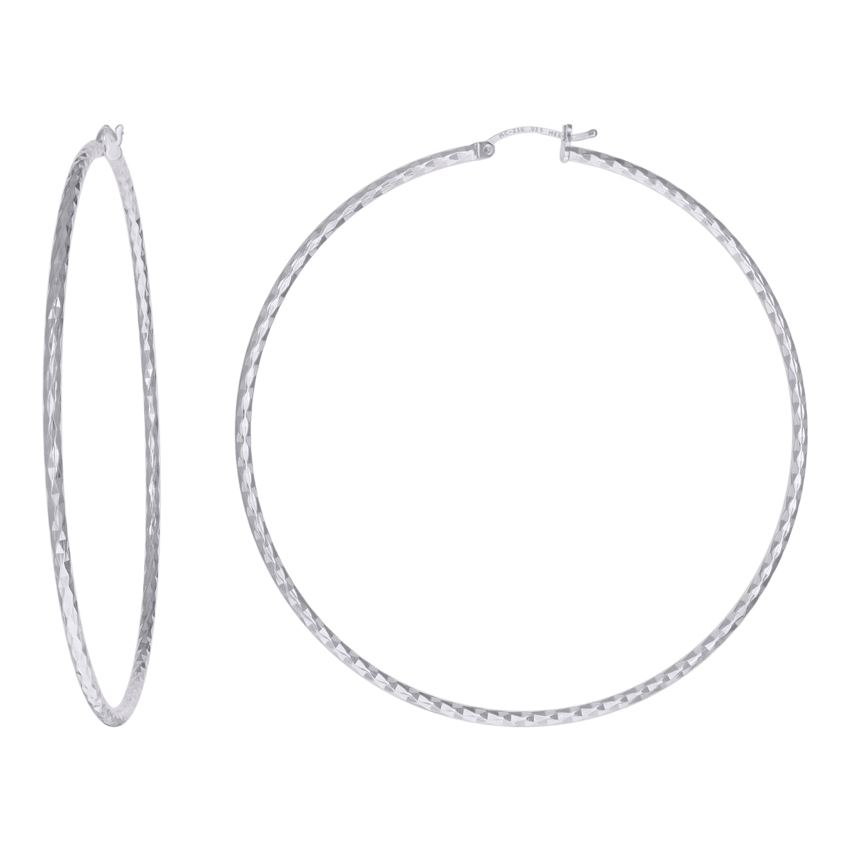 925 Sterling Silver Womens Diamond-cut 2mm Hoop Earrings