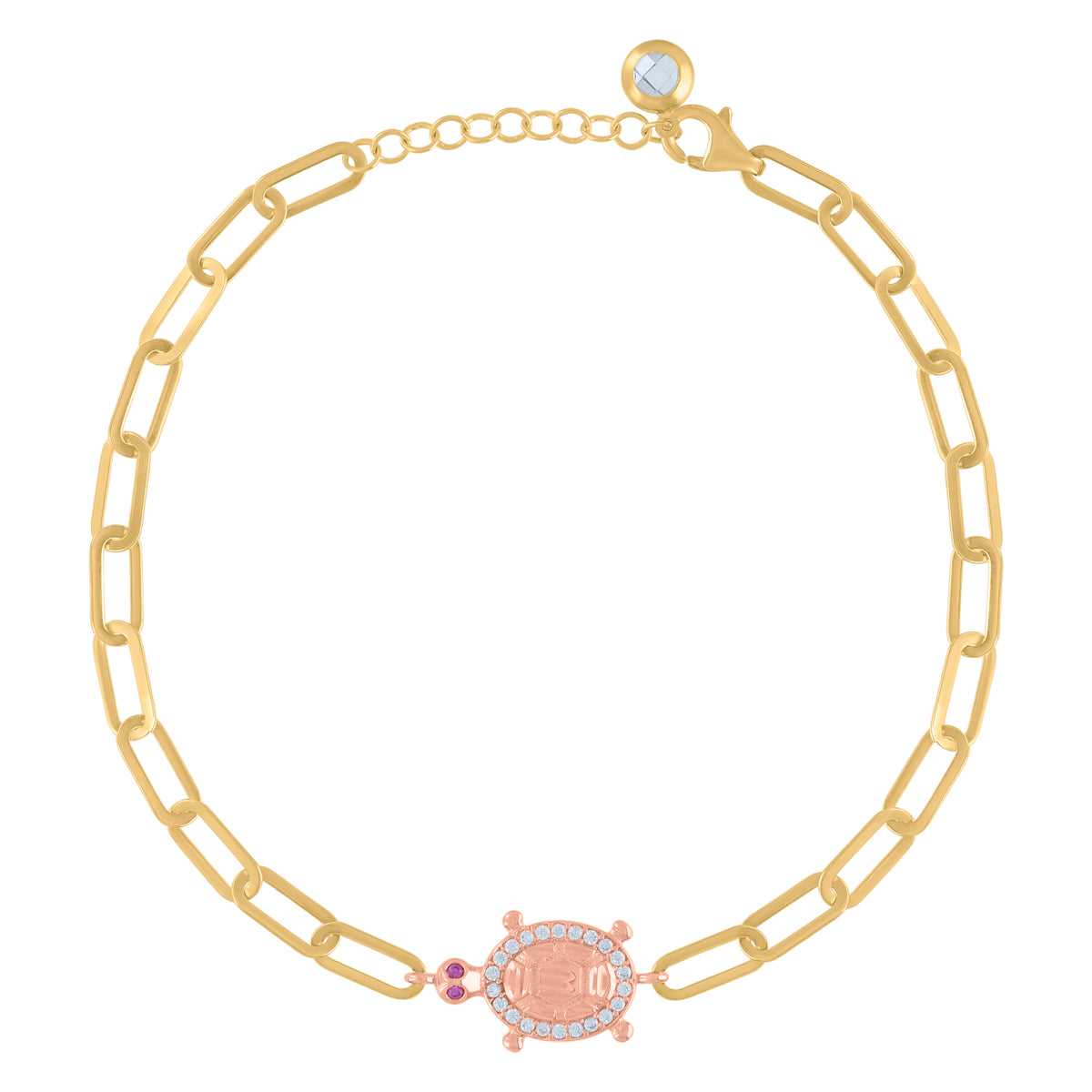 10K Two-tone Gold Womens Purple Cubic-Zirconia Turtle Animal Charm Bracelet Size 8 Inches