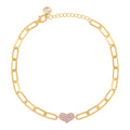 10K Two-tone Gold Womens Cubic-Zirconia Heart Charm Bracelet Size 8 Inches