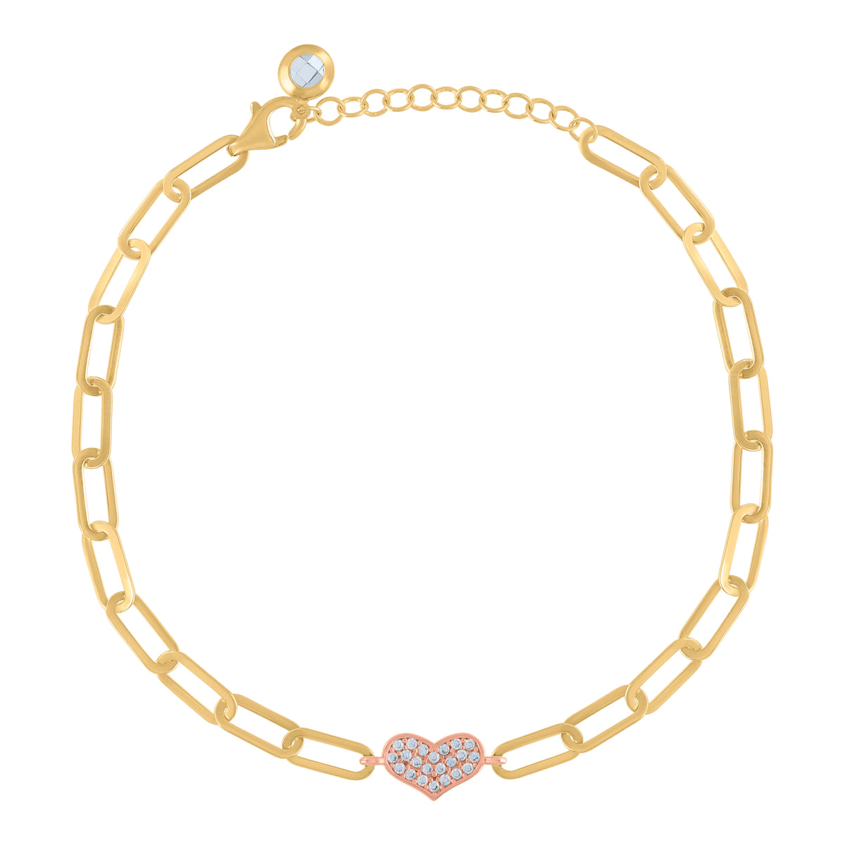 10K Two-tone Gold Womens Cubic-Zirconia Heart Charm Bracelet Size 8 Inches