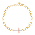 10K Two-tone Gold Womens Cubic-Zirconia Cross Religious Charm Bracelet Size 8 Inches