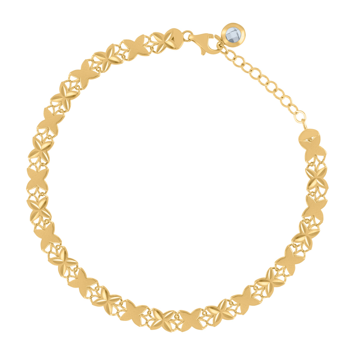 10K Yellow Gold Womens Cubic-Zirconia Flower Link Bracelet Size 8 Inches