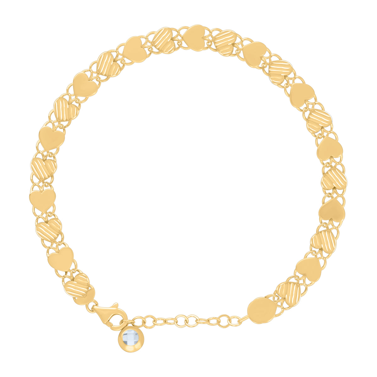 10K Yellow Gold Womens Cubic-Zirconia Heart Link Bracelet Size 8 Inches