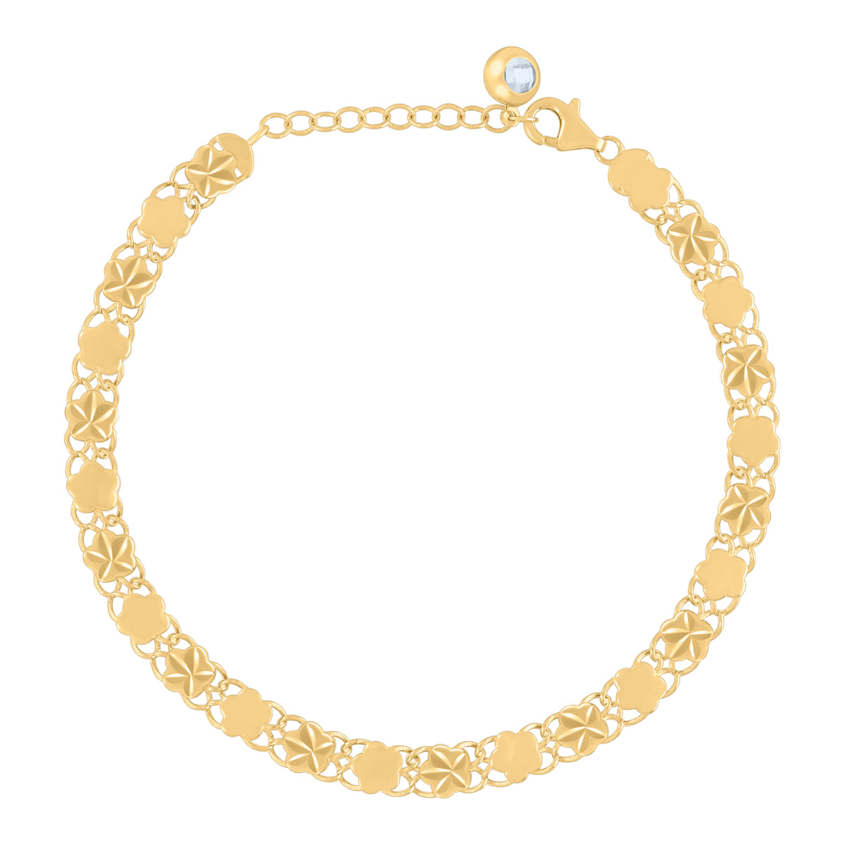 10K Yellow Gold Womens Cubic-Zirconia Flower Link Bracelet Size 8 Inches