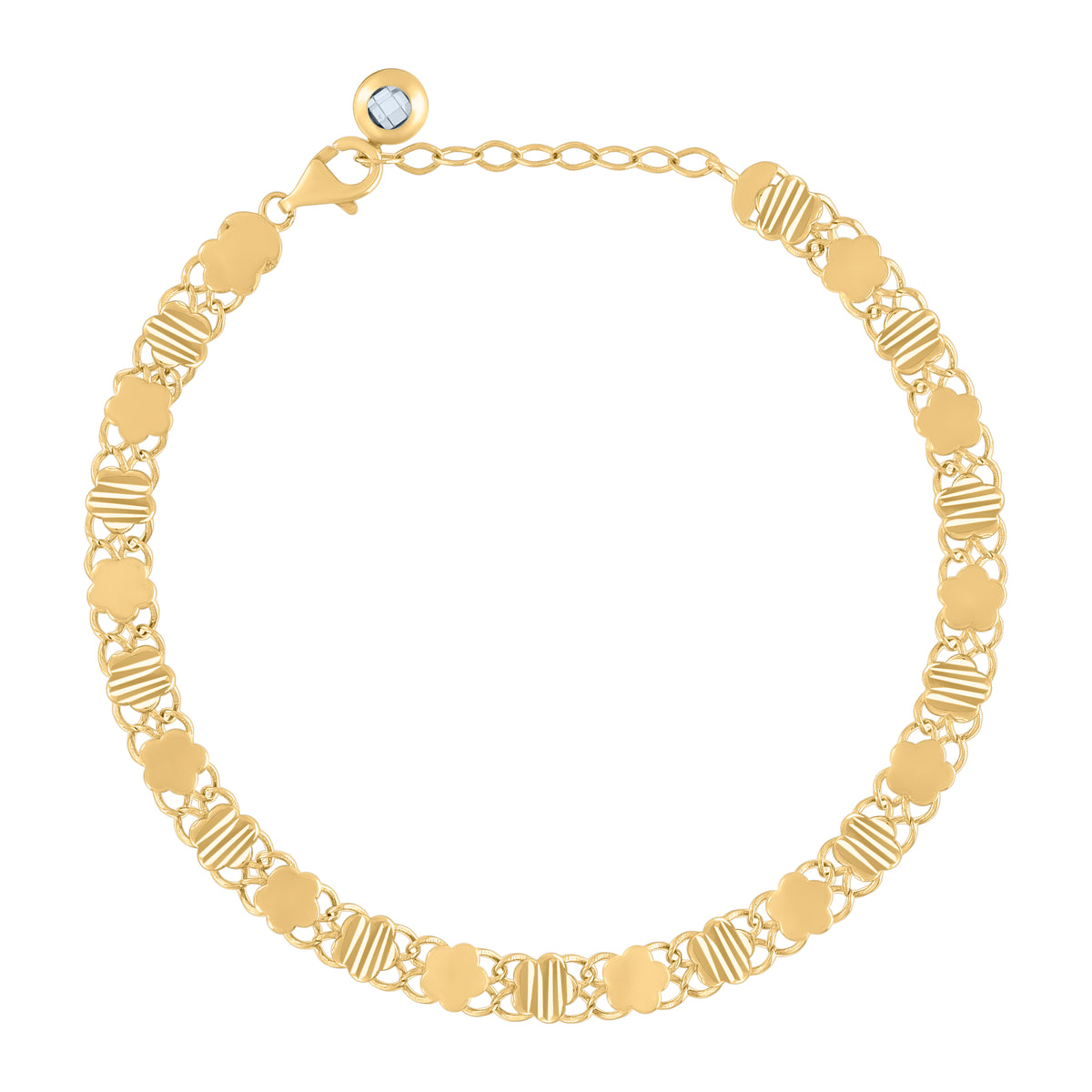 10K Yellow Gold Womens Cubic-Zirconia Flower Link Bracelet Size 8 Inches