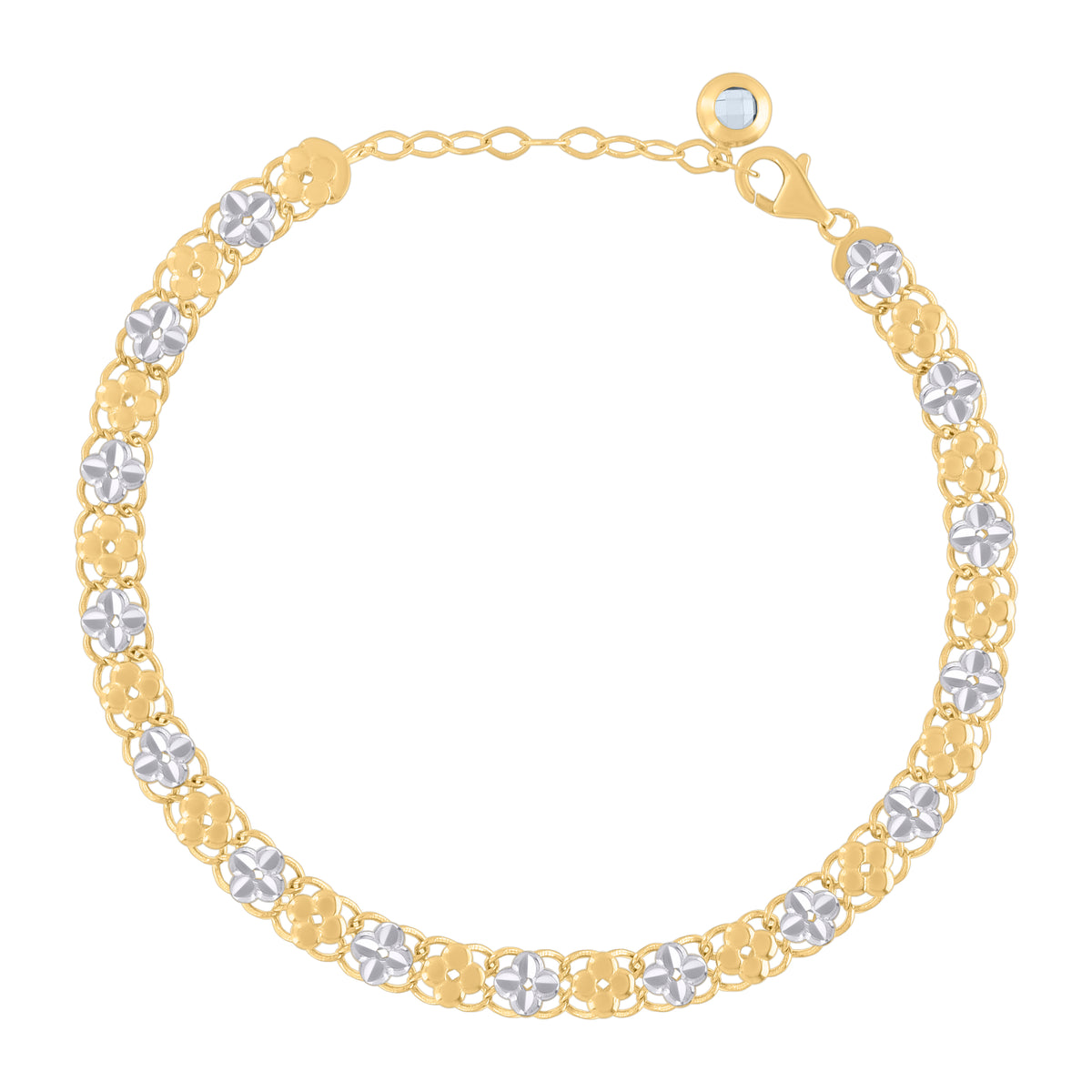 10K Two-tone Gold Womens Cubic-Zirconia Flower Link Bracelet Size 8 Inches