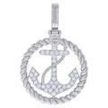 925 Sterling Silver Mens Cubic-Zirconia Anchor Ocean Charm Pendant