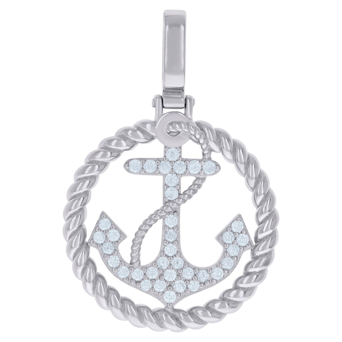 925 Sterling Silver Mens Cubic-Zirconia Anchor Ocean Charm Pendant