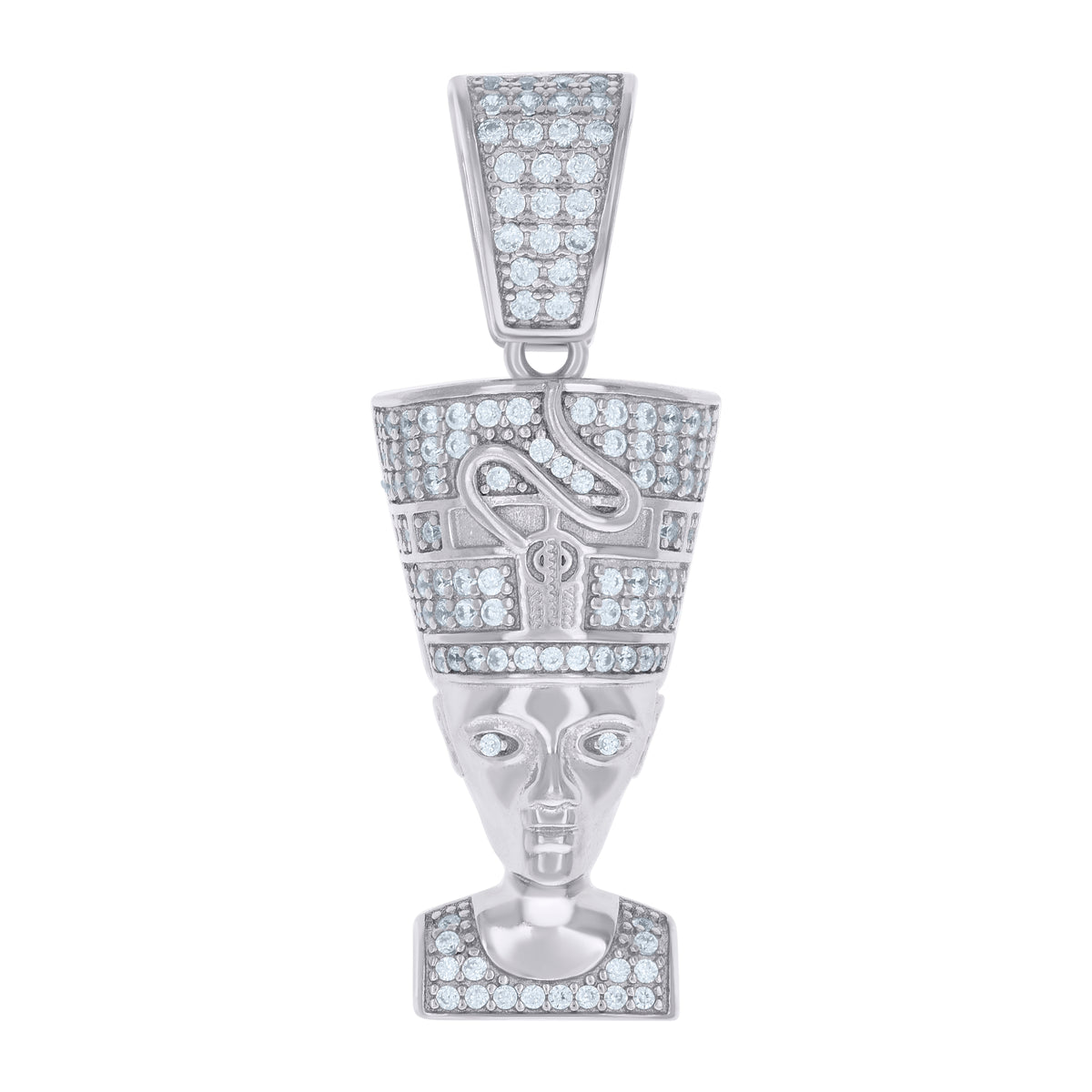 925 Sterling Silver Mens Cubic-Zirconia Egyptian Queen Nefertiti Fashion Charm Pendant