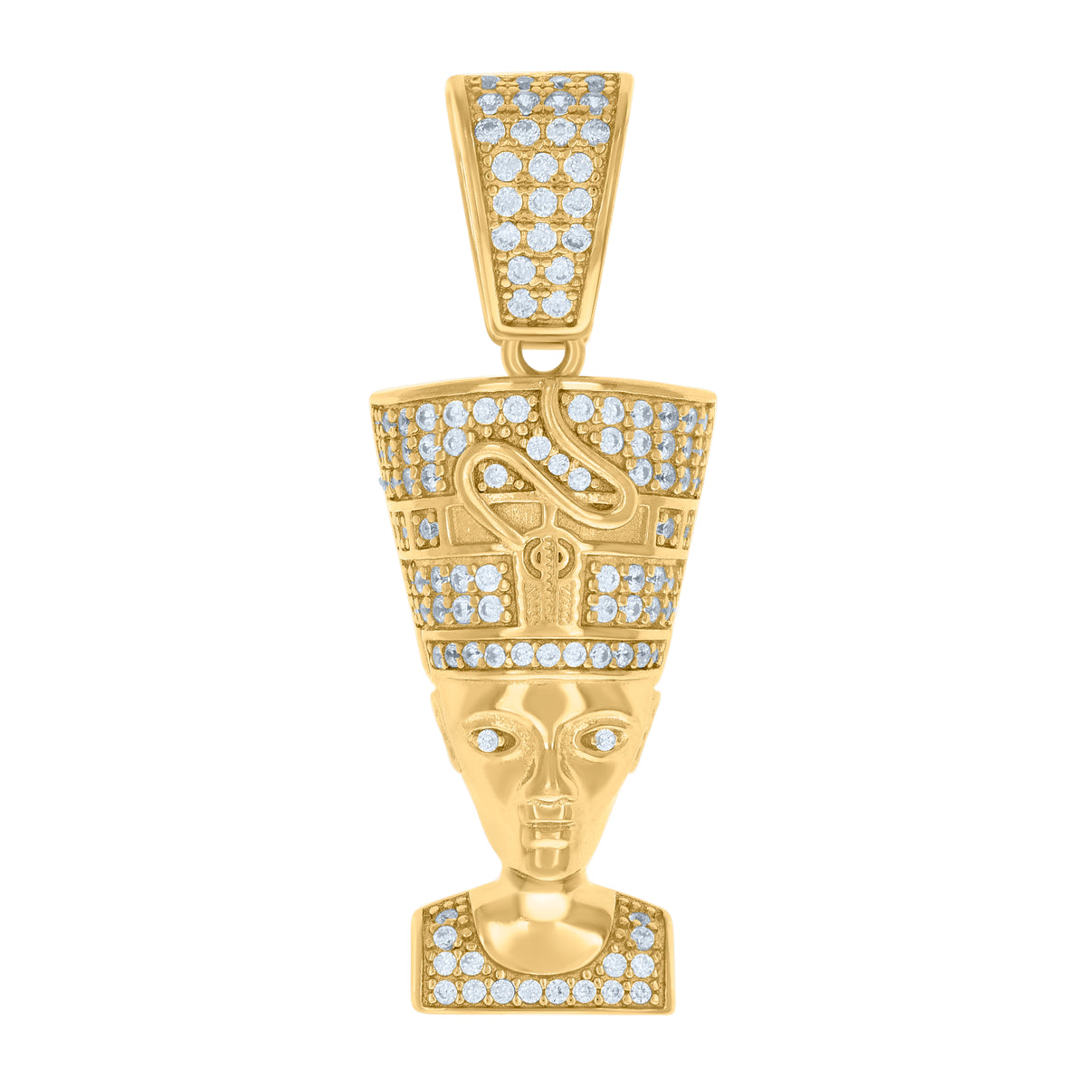 925 Sterling Silver Yellow-tone Mens Cubic-Zirconia Egyptian Queen Nefertiti Fashion Charm Pendant