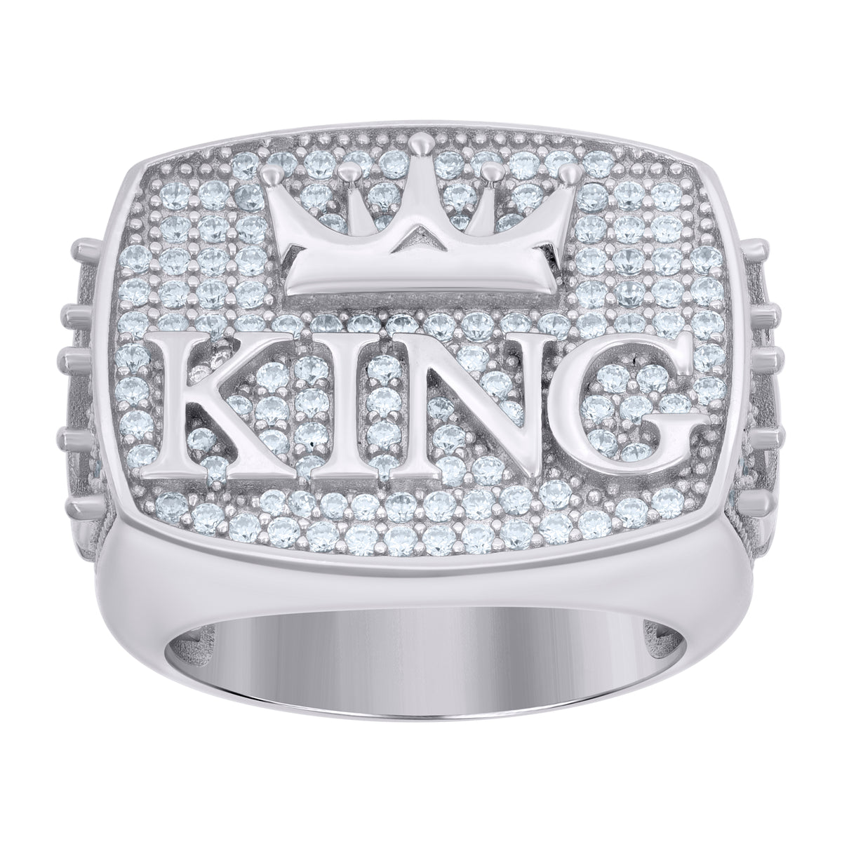 925 Sterling Silver Mens Cubic-Zirconia KING Fashion Ring Size 12