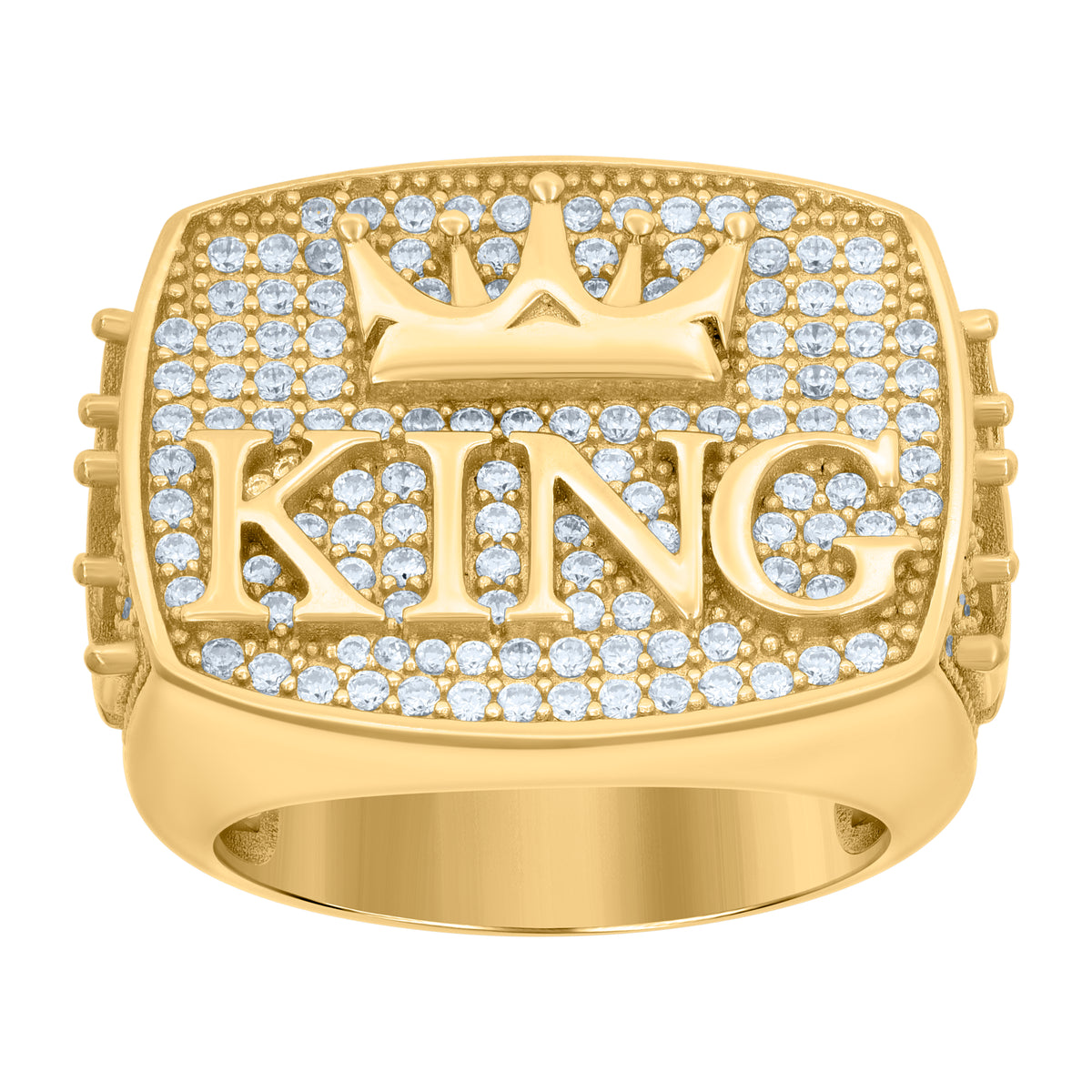 925 Sterling Silver Yellow-Tone Mens Cubic-Zirconia KING Fashion Ring Size 9