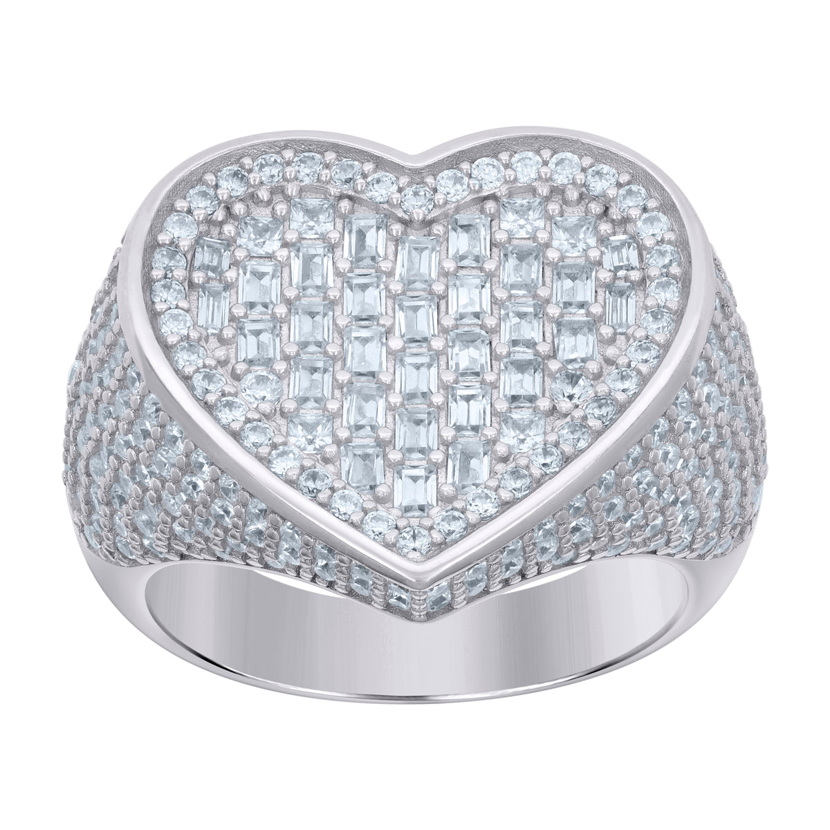 925 Sterling Silver Womens Baguette Round Cubic-Zirconia Heart Ring Size 12